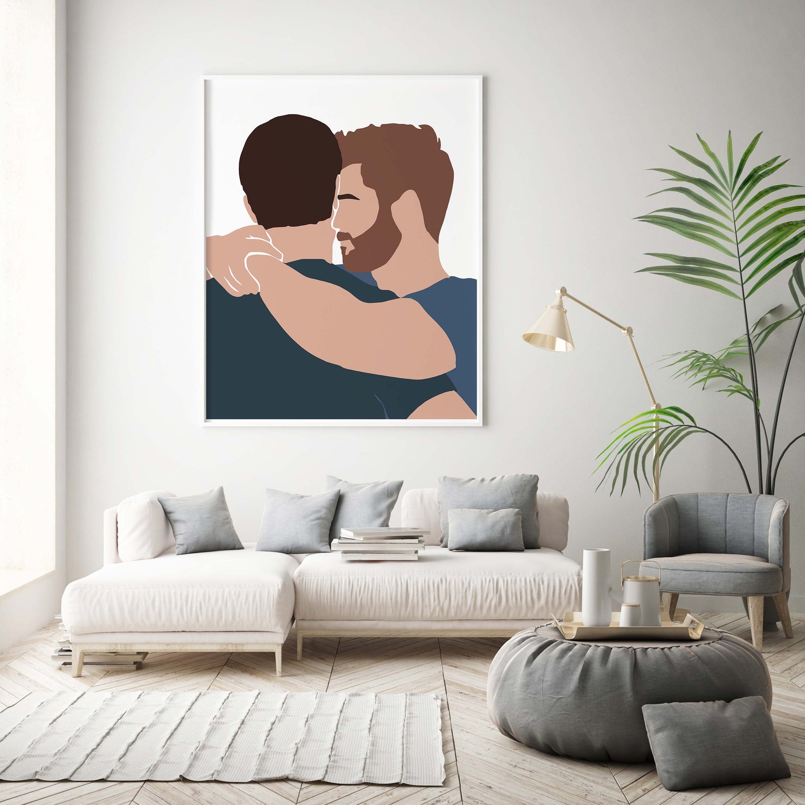 Gay Couple Hugging Art INSTANT DOWNLOAD Kissing Couple Art Etsy