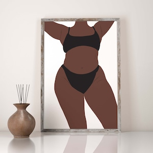 Body Positive Wall Art Art INSTANT DOWNLOAD Curvy Black Woman Art Print Carefree Plus Size Woman Wall Art Big and Beautiful Female Body Art