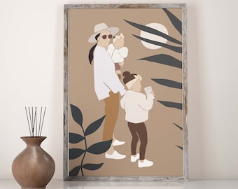 Mom and Daughter Art Motherhood Wall Art Mommy and Mini Art Botanical Printable Art Print Vine Leaves Minimal Mother's Day Gift Poster