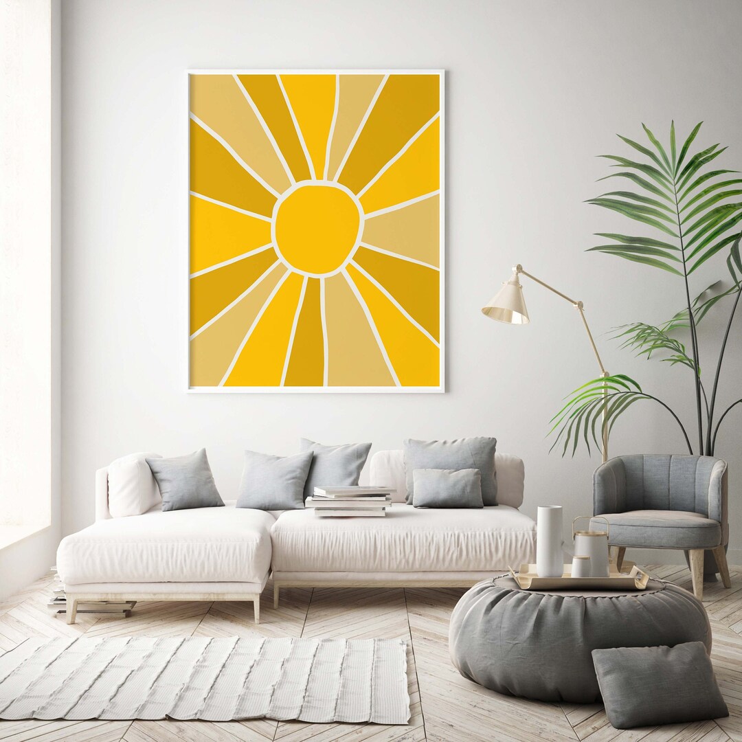 Abstract Sun Wall Art INSTANT DOWNLOAD Lemon Yellow Sun Wall Art Modern