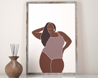 Big and Beautiful Black Woman Wall Art Art INSTANT DOWNLOAD Curvy Black Woman Art Print Carefree Plus Size Woman Wall Art