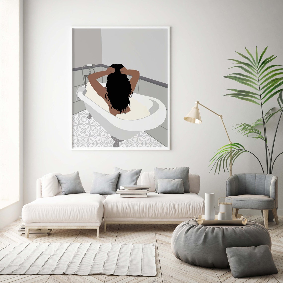 Black Girl in Bath Art INSTANT DOWNLOAD Bathroom Wall Art Etsy