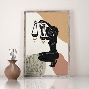 Libra Star Sign Art Astrology Art INSTANT DOWNLOAD Celestial Art Black and Gold Art Wall Decor Horoscope Poster