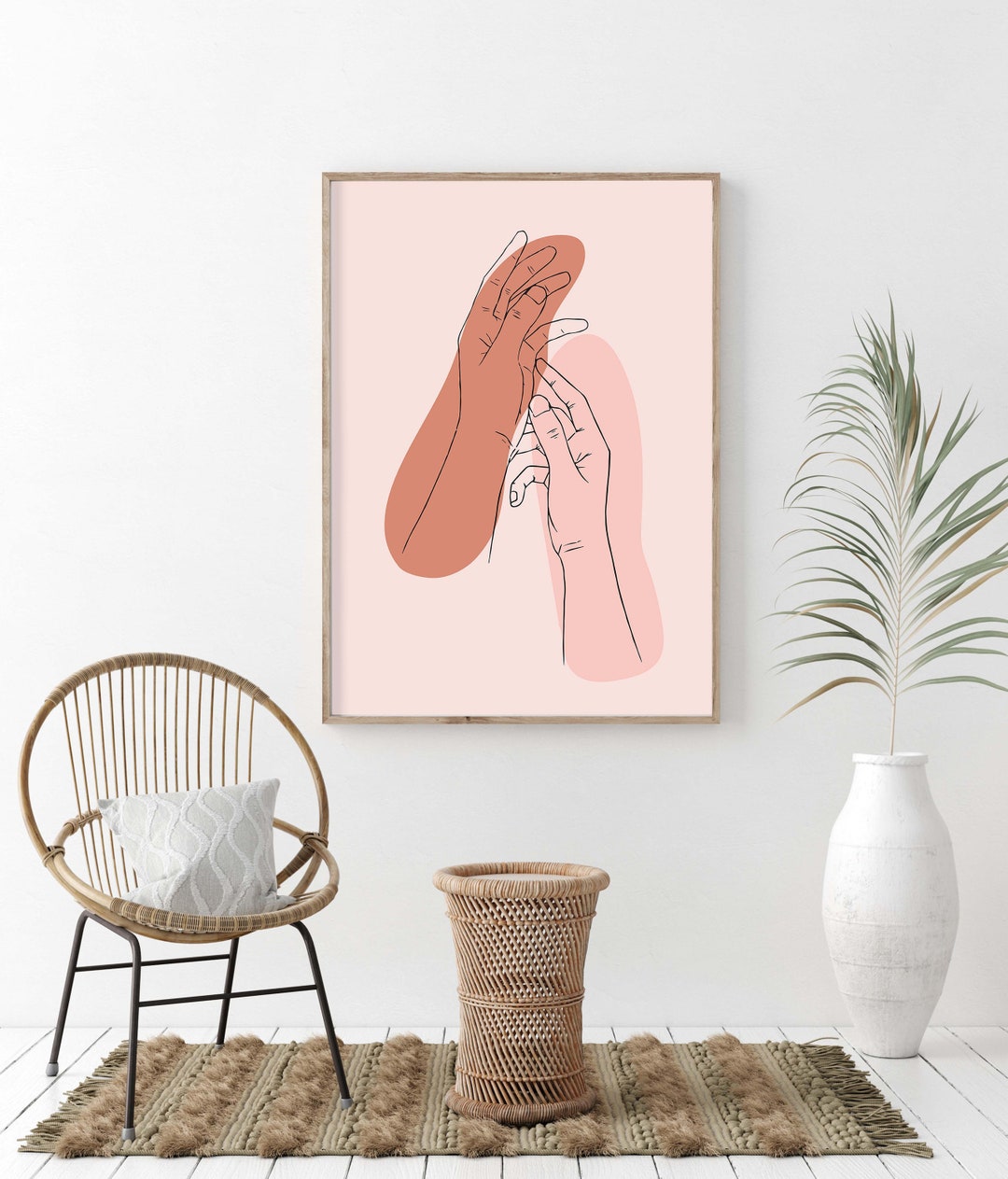 Holding Hands Boho Wall Art Printable Poster Home Decor Couple Art Hands Line Drawing Minimalist