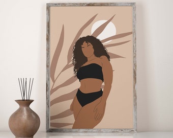 Curvy Brown Woman Wall Art Art INSTANT DOWNLOAD Black Woman Art Print Plus Size Woman Wall Art Boho Wall Art