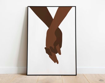 Schwarzes Paar Hält Hände Wand Kunst Druckbares Poster Schwarz Liebe Schlafzimmer Kunstdruck MinimalistIsch Kunst Raum Dekor Digitale Kunst