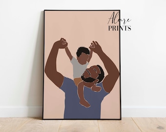 Black Father and Son Wall Art Printable Poster Black Family Art Print Black Dad & Child Minimalist Art Gift Fathers Day Gift Fatherhood Art