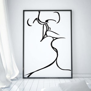 Romantisches Paar Line Art INSTANT DOWNLOAD Kissing Couple Wall Art One Line Art Poster Schwarz weiß Minimal Art Printable Wall Art