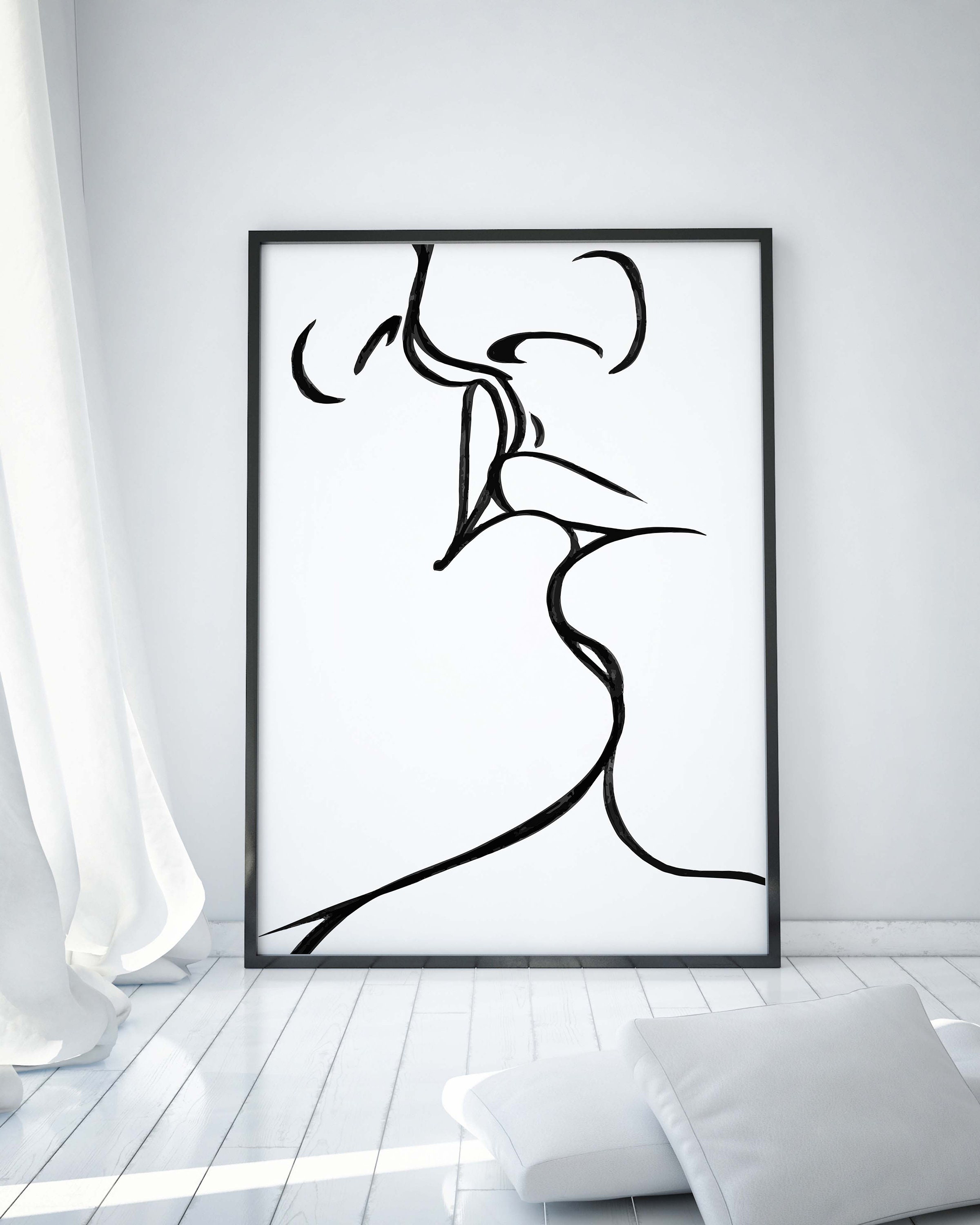 Romantic Couple Line Art INSTANT DOWNLOAD Kissing Couple Wall Etsy