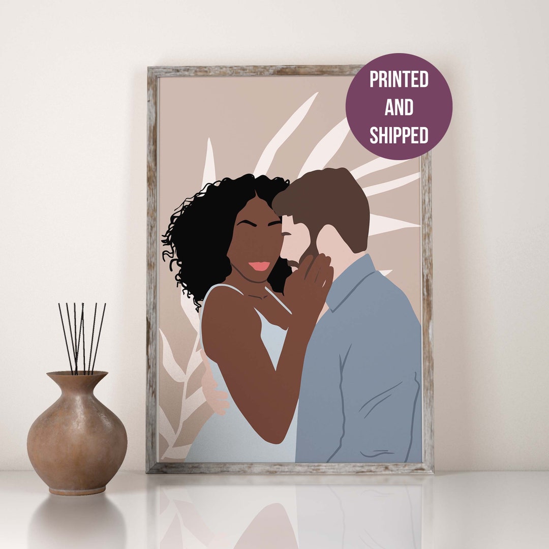 Interracial Couple Wall Art Premium Printed Poster Biracial Art