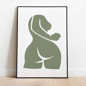 Sage Green Female Body Printable Wall Art Modern Art Print Downloadable Art Curvy Woman&#39;s Body Art Print Wall Decor Body Positivity Art