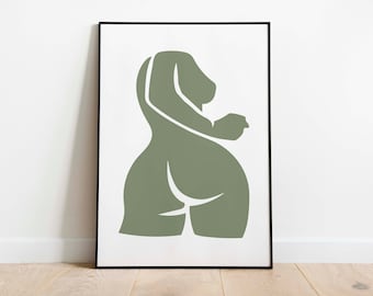 Sage Green Female Body Printable Wall Art Modern Art Print Downloadable Art Curvy Woman's Body Art Print Wall Decor Body Positivity Art