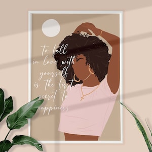 Schwarzes Mädchen Affirmation Art SOFORTIGER DOWNLOAD Boho Schwarze Frau Selbstliebe Art Frau Afro Art Poster Spirituelles Schwarzes Mädchen Ästhetische Wandkunst