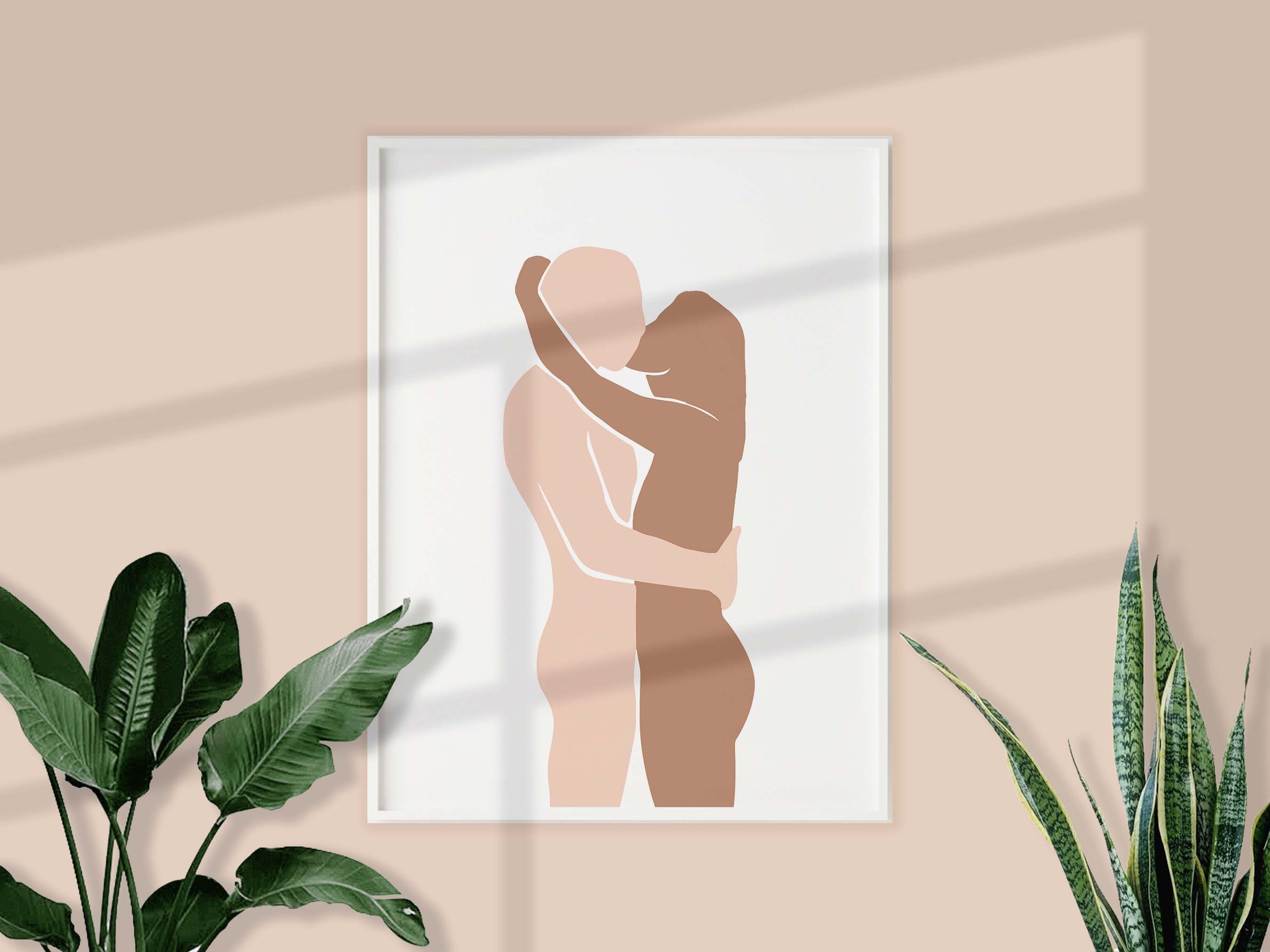 Biracial Paar Wand Kunst Weißer Mann Braune Frau druckbare Poster Gleichheit Illustration Wohnkultur Multi Kulturelle Wand Druck Minimalistische Kunst