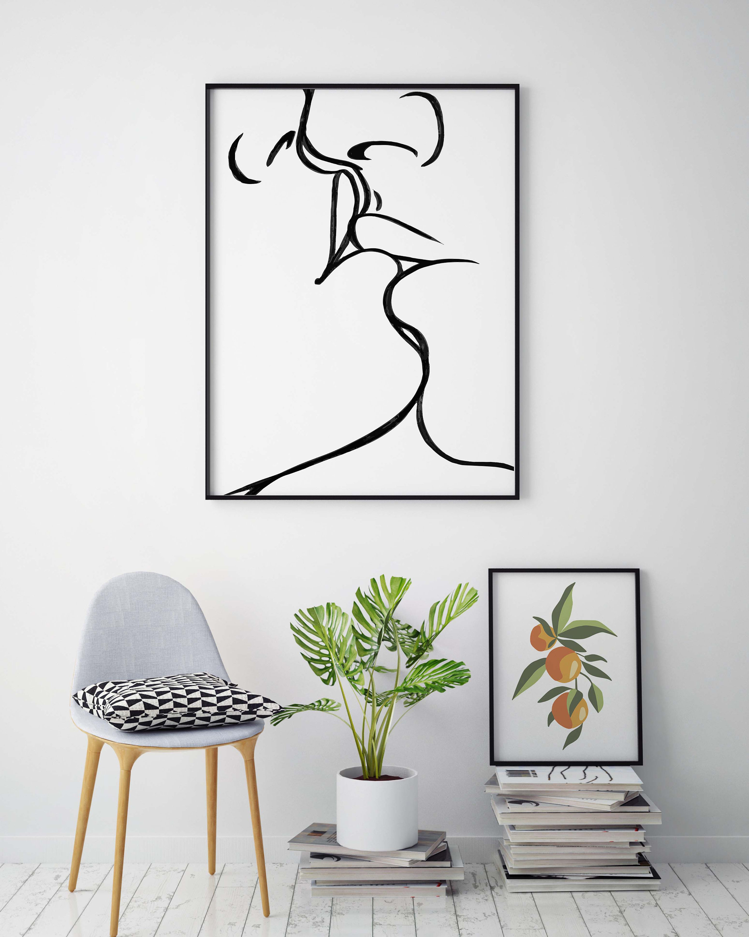 Romantic Couple Line Art INSTANT DOWNLOAD Kissing Couple Wall Etsy
