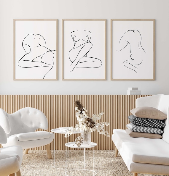 Set of 3 Nude Women Line Art INSTANT DOWNLOAD Erotic Art Print | Etsy