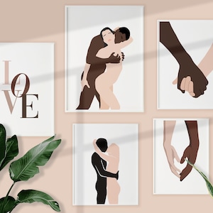 Set von 5 Interracial Paar Wand Kunst SOFORTIGER DOWNLOAD Mann und Frau Kunst Gemischtes Paar Liebe Kunst Poster druckbare Wand Kunst Valentines Geschenke