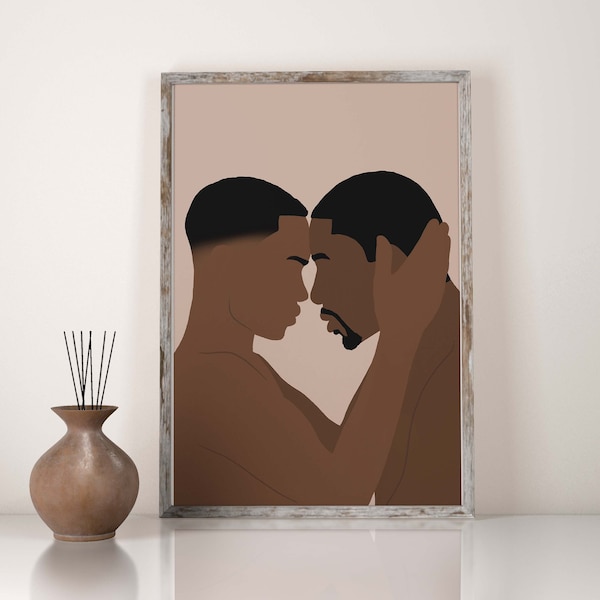 Gay Black Couple Wall Art Art INSTANT DOWNLOAD Black Men Art Romantic LGBT Couple Art Poster Printable Wall Art