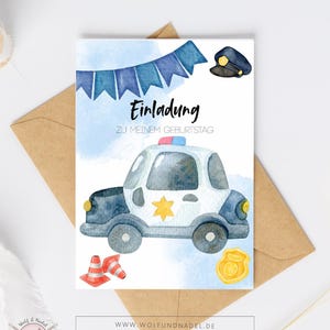 Einladung Kindergeburtstag Polizei|A6 Karte mit Umschlag | Vorgedruckt & beschriftbar | Polizeiparty |Einladung zum ausfüllen| 6x|8x|10x
