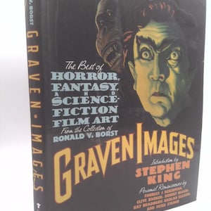 May include: A hardcover book titled "Graven Images" with a black cover. The cover features a green-faced monster and a creature with a monkey-like face. Text includes "The Best of Horror, Fantasy, and Science Fiction Film Art" and "Introduction by Stephen King."