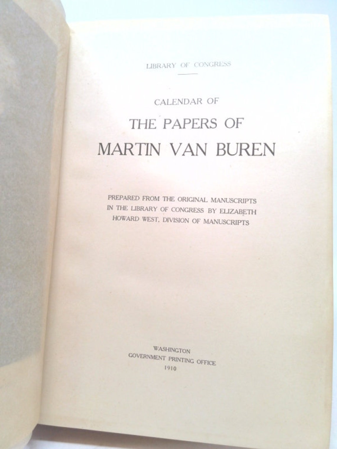 Calendar of the Papers of Martin Van Buren by Elizabeth Howard Etsy