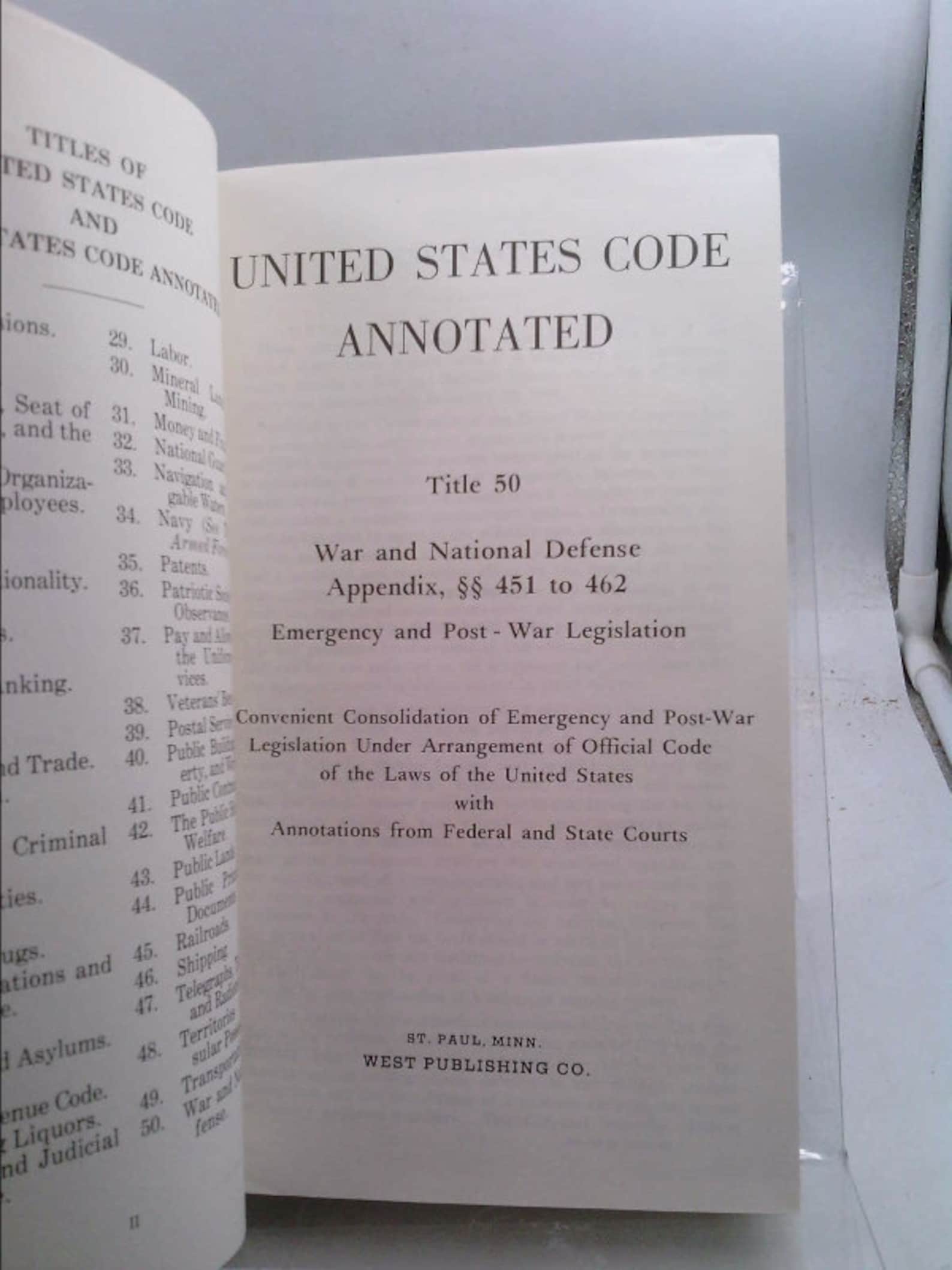 United states code annotated title 50 war and national etsy