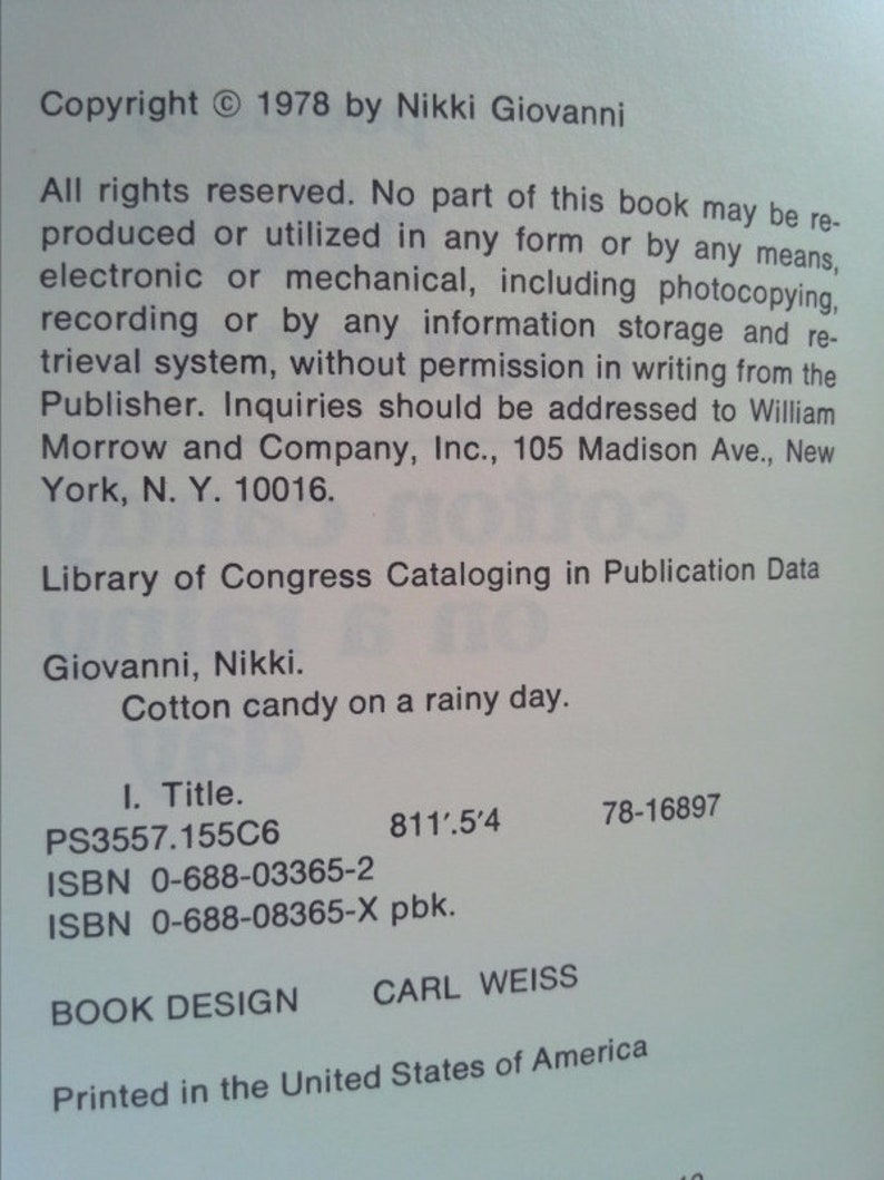 Cotton Candy on a Rainy Day Poems by Nikki Giovanni Etsy