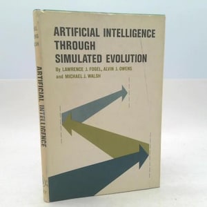 May include: A vintage book titled "Artificial Intelligence Through Simulated Evolution" with a beige cover. The cover features the title in black text, author names, and three overlapping arrows in blue and green. The book's spine reads "Artificial Intelligence".