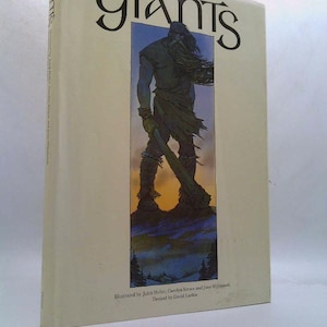 May include: A hardcover book titled "Giants" with a stylized illustration of a giant figure. The cover is off-white with the title in large, dark letters. The illustration depicts a blue-skinned giant holding a club.