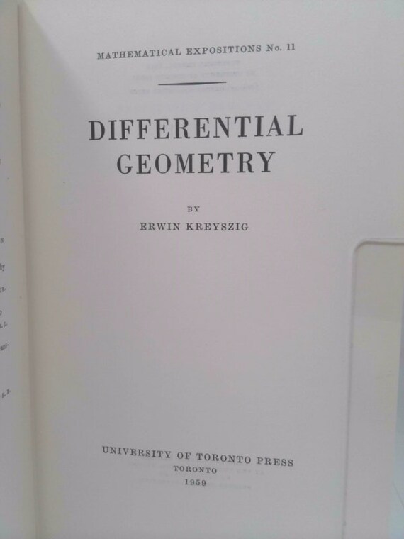 Differential Geometry by Erwin Kreyszig - Etsy