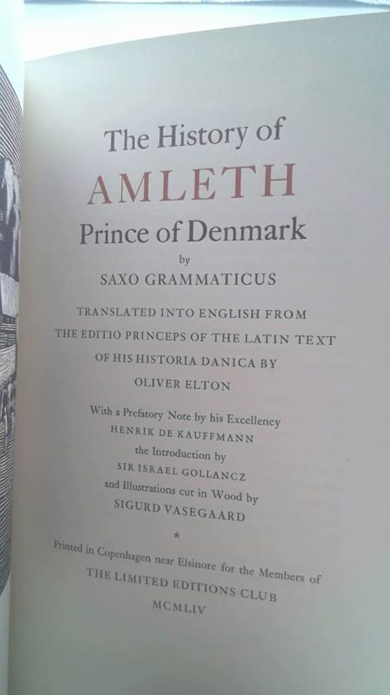 The History of Amleth Prince of Denmark by Saxo Grammaticus - Etsy