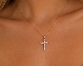 Pink CZ Cross Necklace, S925 Sterling Silver Cross Pendant Necklace, Gold Platinum Necklace, Dainty Layering Jewelry, Gift for Her