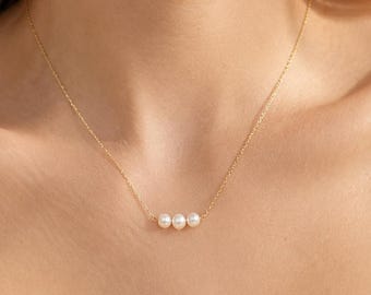 Natural Freshwater Pearl Necklace, S925 Sterling Silver Pearl Necklace, Dainty Pearl Choker, Minimalist Layering Necklace, Gift for Her