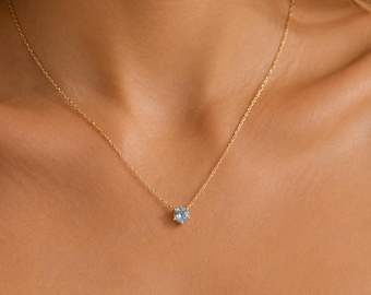Natural Topaz Necklace, S925 Sterling Silver Necklace, Round Gemstone Pendant Necklace, Dainty Minimalist Jewelry, Gift for Her
