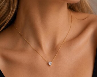 Dainty Heart Necklace in S925 Sterling Silver, 5mm CZ Heart Pendant, Gold or Silver, Minimalist Jewelry, Gift for Her