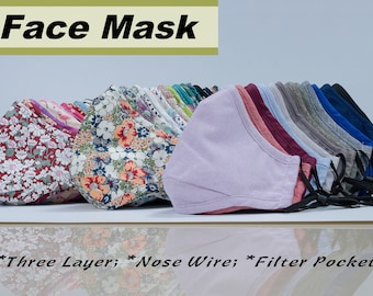 Face Masks with Nose Wire | Face Masks for Women | Reusable | Washable | Nose Wire | Adjustable Ear Loops