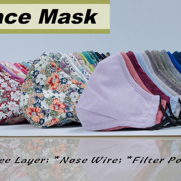 Face Masks with Nose Wire | Face Masks for Women | Reusable | Washable | Nose Wire | Adjustable Ear Loops