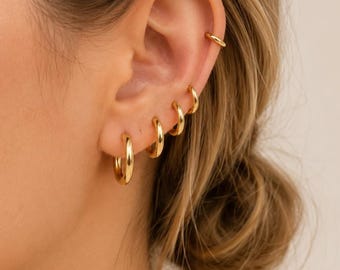 925 Sterling Silver Multi Hole Hoop Earrings, Faux Multiple Piercing Huggie Hoops, Triple Hoop Ear Stack Earrings