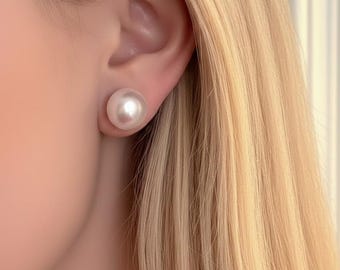 10-12mm High Luster Freshwater Pearl Studs, 18K Gold over Silver, Minimalist Wedding Earrings