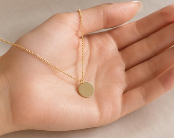 S925 Sterling Silver Round Disc Necklace, 14K Gold Plated Circle Pendant Necklace, Dainty Layering Necklace, Minimalist Jewelry Gift for Her