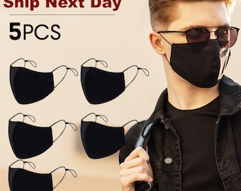 5 Pack Reusable Face Mask with Filter Pocket, Adjustable, Unisex