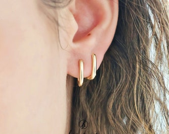 Sterling Silver Oval Hoop Earrings • Gold-Plated Minimalist Huggies