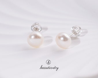 Freshwater Pearl Stud Earrings • 925 Sterling Silver, Simple Jewelry