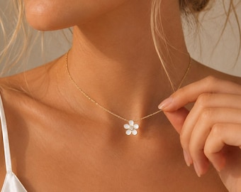 Flower Necklace, S925 Sterling Silver Necklace, CZ Floral Pendant Necklace, Dainty Layering Necklace, Gift for Her, Everyday Jewelry