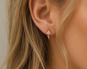 S925 Sterling Silver CZ Huggie Hoop Earrings, Cubic Zirconia Small Hoop Earrings, Minimalist Everyday Jewelry, Gift for Her