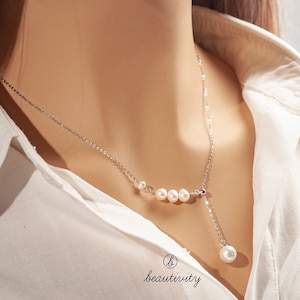 Minimalist Freshwater Pearl Necklace • 925 Sterling Silver Necklace • Bridal Jewelry • Wedding Bridesmaids Gift (H069）