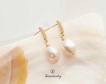 Baroque Pearl Drop Earrings • 18k Gold Plated, 925 Silver Pins