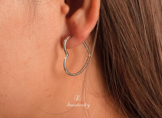 925 Sterling Silver Heart Hoop Earrings• Minimalist Gold and