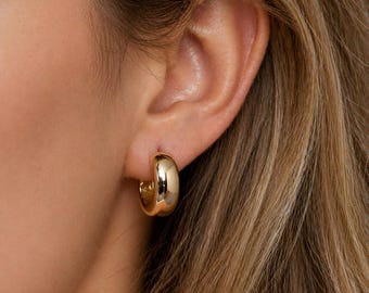 925 Sterling Silver Chunky Huggie Hoop Earrings, Gold Plated Minimalist Hoops