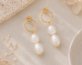 Baroque Freshwater Pearl Hoop Earrings, S925 Sterling Silver, 14K Gold or Rhodium Plated, Bridal Earrings, Wedding Jewelry, Gift for Her